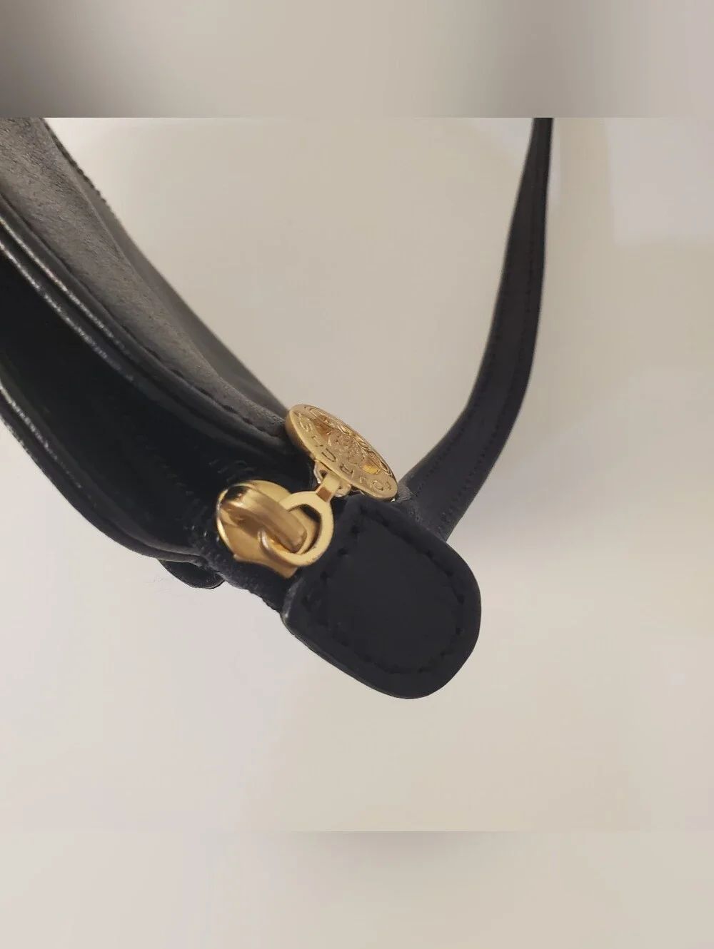 Vintage Pourchet Paris Black Leather Crossbody Bag Gold Crest Made In France
